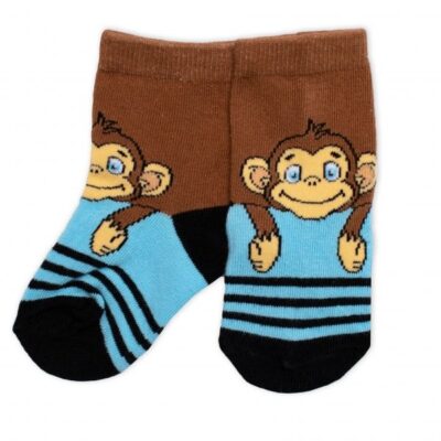 Detské bavlnené ponožky Monkey - hnedé/modré, veľ. 19/22