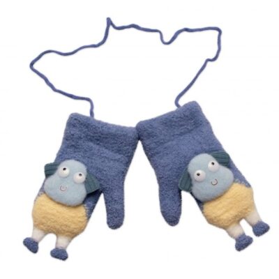 Zimné rukavičky so šnúrkou a kožúškom, Ovečka, Baby Nellys, modré, 98/104, 13cm
