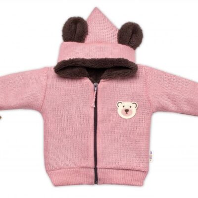 Oteplená pletená bundička Teddy Bear, Baby Nellys, dvojvrstvová, ružová, veľ. 80/86