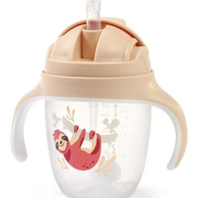 Nekvapkajúci hrnček so zaťaženou slamkou BabyOno, 240 ml, bežový