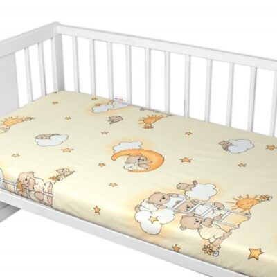 Prestieradlo do postieľky 120x60cm, bavlna Premium, Medvedík na rebríku, žlté