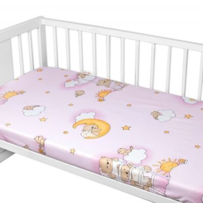 Prestieradlo do postieľky 120x60cm,bavlna Premium, Medvedík na rebríku, ružové