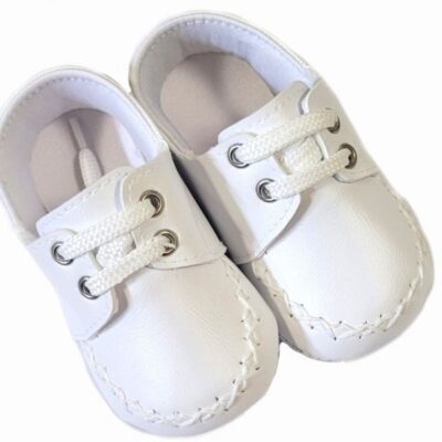 Dojčenské capáčky, topánky so šnurovaním, Boy, biele, 0-3 m