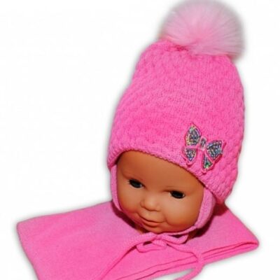 BABY NELLYS Zimné čiapky / čiapočka Mašlička - pastelovo ružová