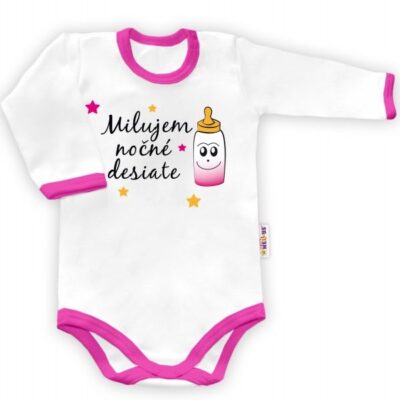 Baby Nellys Body dlouhý rukáv vel. 86,  Milujem nočné desiate - biele/ružový lem