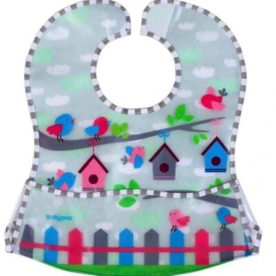 BabyOno Podbradník nepremokavý s kapsičkami - Vtáčiky - 6m+