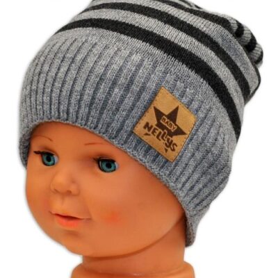 BABY NELLYS Jesenná/zimní prúžkovaná čiapka - sv.sivo/grafit