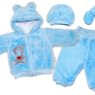 Baby Nellys Chlupáčkový komplet Welsoft Teddy vel. 74 - modrý