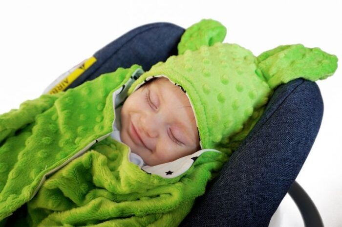 Baby Nellys Fusak, spacáček do autosedačky alebo kočíka s uškami, Minky - sv. zelený - Image 4