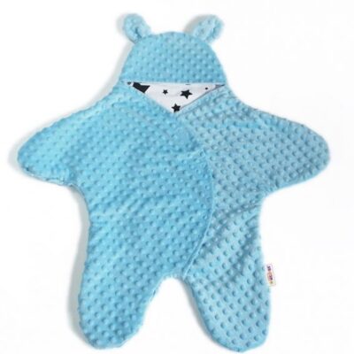 Baby Nellys Fusak, spacáček do autosedačky alebo kočíka s uškami, Minky - sv. modrý