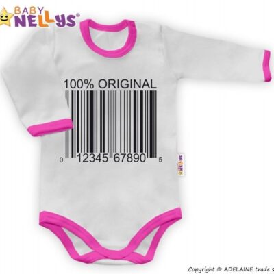 Baby Nellys Body dlhý rukáv 100% ORIGINÁL - sivé / ružový lem, veľ. 86