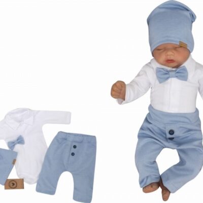 Z&Z 4-dielna sada Elegant Boy, body, nohavice, motýlik a čiapky, modrá/biela