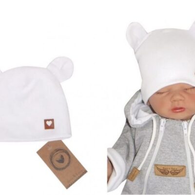 Z & Z Dvojvrstvová bavlnená čiapočka LOVE TEDDY, biela, vel. 80/86