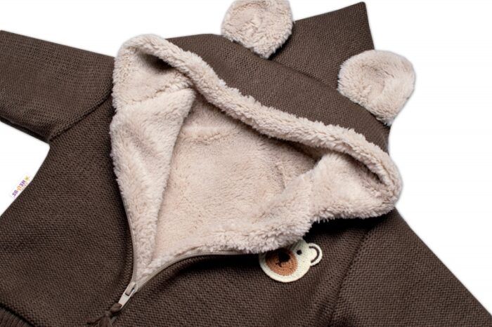 Oteplená pletená kombinéza s rukavičkami Teddy Bear, Baby Nellys, hnedá, veĺ. 68 - Image 3