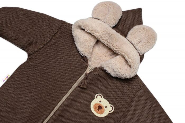Oteplená pletená kombinéza s rukavičkami Teddy Bear, Baby Nellys, hnedá, veĺ. 68 - Image 4