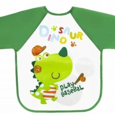 BocioLand Zásterka, podbradník nepremakavý s dlhým rukávom, Dino, zelená