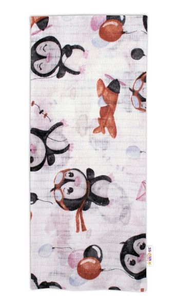 Baby Nellys Kvalitná bavlnená plienka - Tetra Premium, 70x80 cm -Tučniaky, ružovo/biel