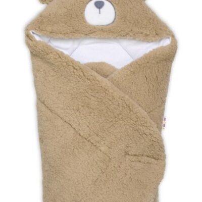 Baránková zavinovačka s kapucňou bavlna / baránok, Teddy Bear - hnedá/biela