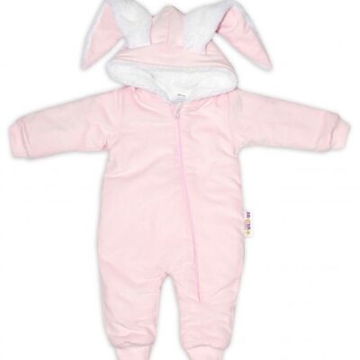 Baby Nellys Menčestrová kombinézka /overal s kožušinkou Cute Bunny - ružová, veľ. 68/74