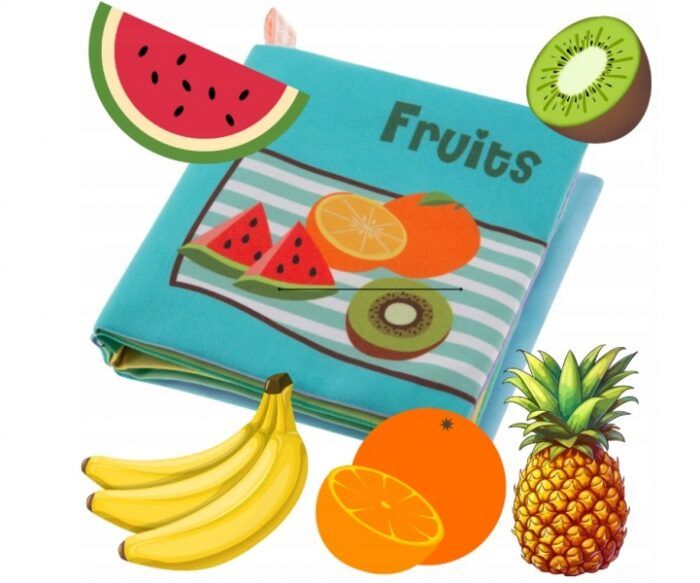 Mäkká, šuštiaca, kontrastná knižka pískacia - Fruits - Image 3