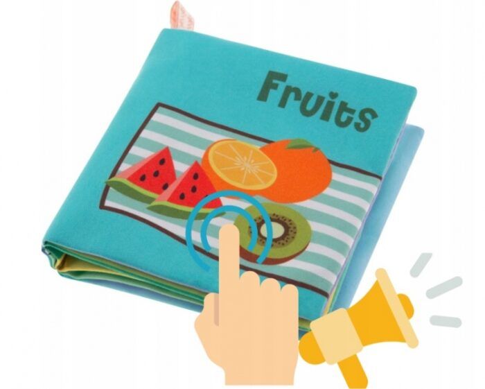 Mäkká, šuštiaca, kontrastná knižka pískacia - Fruits - Image 4