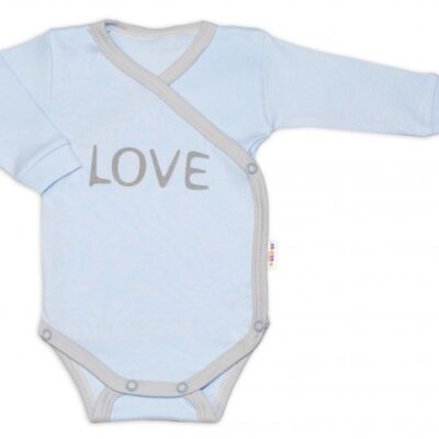 Baby Nellys Body dlhý rukáv Love - zapínanie bokom, modré, veľ. 68