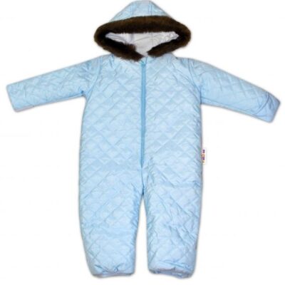 Kombinéza s kapucňou a kožušinkou Baby Nellys ®prošívaná, bez šlapie - sv. modrá, veľ. 98