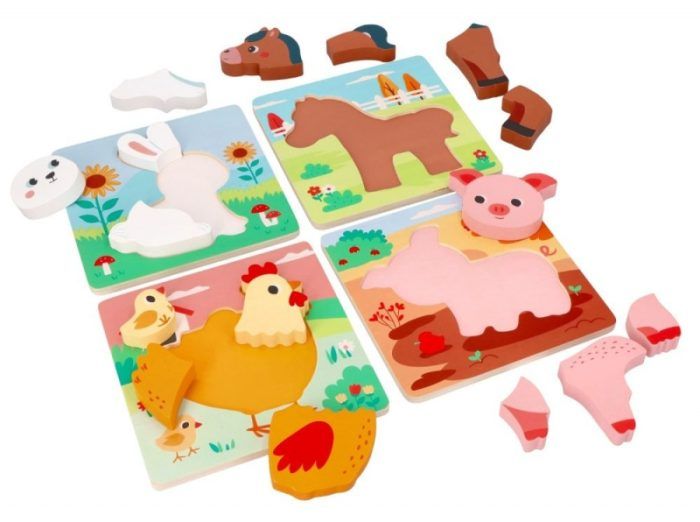 Sada 4 drevených puzzlí pre děti - farma - Image 3