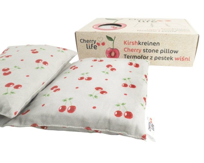 Trojkomorový nahrievací pás s čerešňovými kôstkami, termofor -  Cherry life, sivý - Image 2