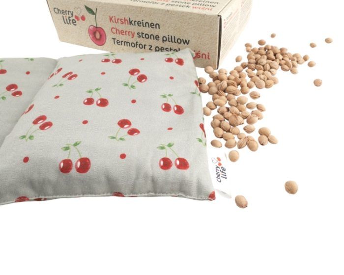 Trojkomorový nahrievací pás s čerešňovými kôstkami, termofor -  Cherry life, sivý - Image 4