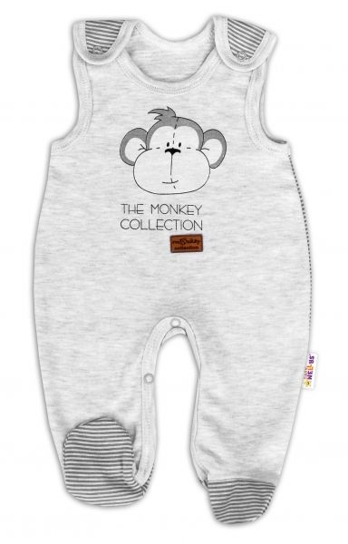 Dojčenské bavlnené dupačky Baby Nellys Monkey - sv. sivý melírek, veľ. 62