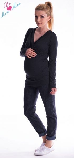 Be MaaMaa Tehotenská mikina s kapucňou OLINA - čierna, L/XL