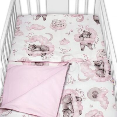 2-dielne bavlnené obliečky Baby Nellys, Zvieratká na mráčiku, ružová/biela