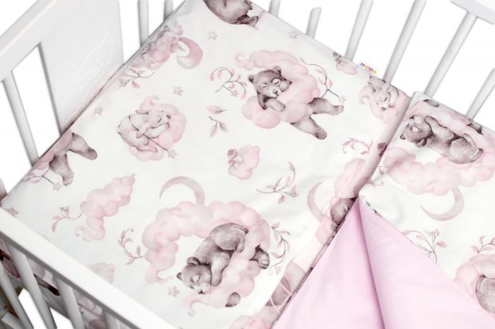 2-dielne bavlnené obliečky Baby Nellys, Zvieratká na mráčiku, ružová/biela - Image 2
